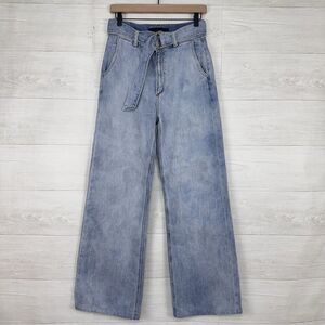 Joe's Jeans Women 27 The Belted Wide Leg Jeans Blue Light Wash Dyed High Rise